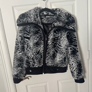 Cache Black and White Faux Fur Teddy Jacket CACHE MEDIUM